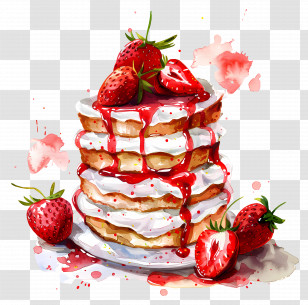 Strawberry Shortcake - Pancakes Topped With Strawberries Illustration Transparent PNG