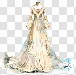 Boho Wedding Dress - Elegant Long-Sleeved Dress Transparent PNG