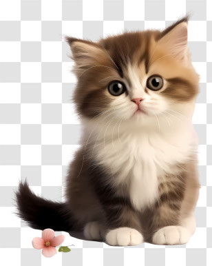 Valentine Cat - Fluffy Long-Haired Kitten With Flower Decoration Transparent PNG
