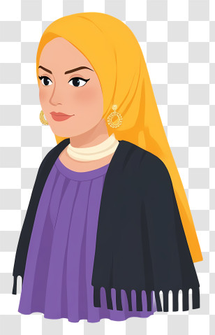 Woman In Hijab - Woman In Yellow Hijab With Earrings Transparent PNG