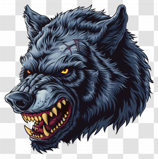 Werewolf - Fierce Black Wolf Head Art Transparent PNG