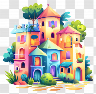 Real Estate - Colorful Cartoon Houses Transparent PNG