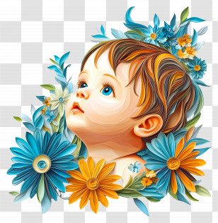 Baby Boy - Child With Flowers Illustration Transparent PNG