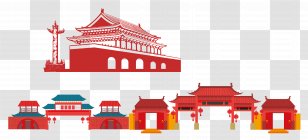 Anhui Paifang 19th National Congress Of The Communist Party China - Flat Design - Flattened Chinese Gate Tower Decorated With Imperial Palace Transparent PNG