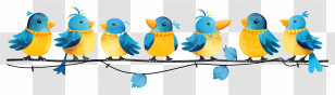 Birds Sitting On Wire - Blue And Yellow Birds On A Branch Transparent PNG
