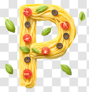 Pasta - Noodle Letter P With Basil Transparent PNG