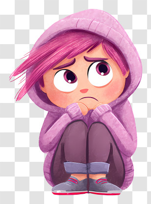 Embarrassment - Pensive Girl In Purple Hoodie Transparent PNG