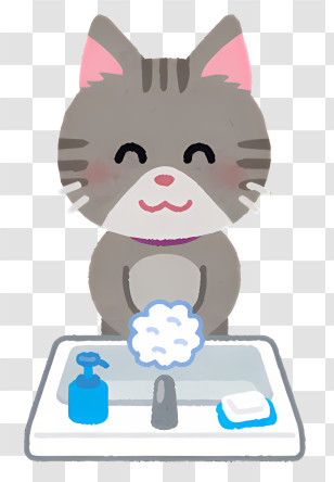 Clipart - Adorable Cartoon Cat Washing Hands Transparent PNG