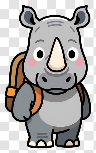Cute Rhino With Backpack Transparent PNG