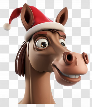 Horse Christmas - Cartoon Horse With Santa Hat For Christmas Transparent PNG