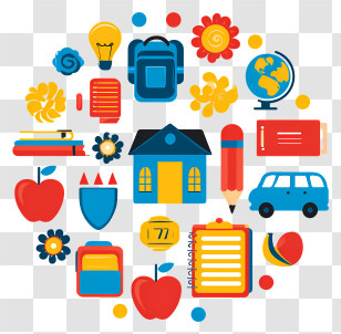 School Icon - Colorful School Supplies Illustration Transparent PNG