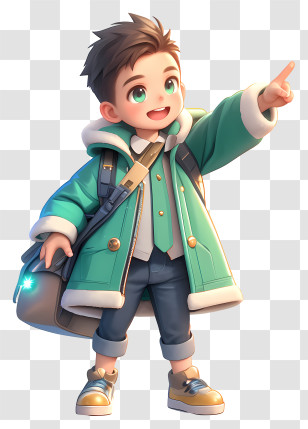 Anime Boy Pointing - Cheerful Schoolboy Pointing Transparent PNG