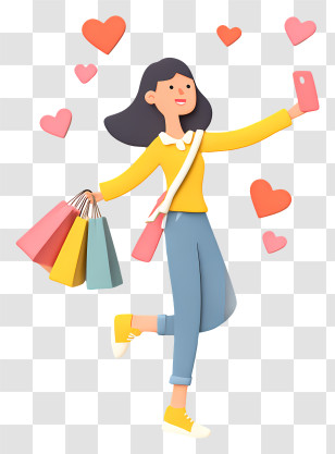 Woman Taking Selfie With Shopping Bags - Trendy Girl Shopping Selfie Transparent PNG
