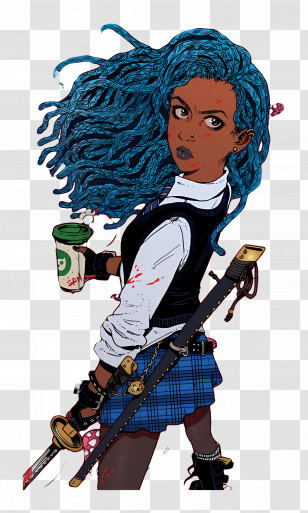 Samantha Cain - Blue-Haired Warrior Girl Transparent PNG