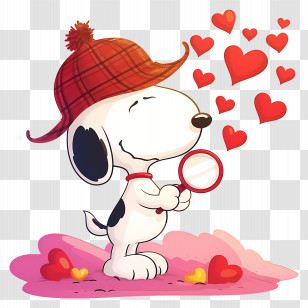 Love Snoopy - Adorable Cartoon Dog Surrounded By Red Hearts Transparent PNG