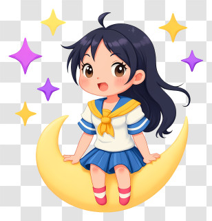Sailor Moon Girl - Cute Girl Sitting On Moon Transparent PNG