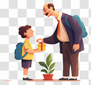 Happy Teachers Day - Teacher Handing Gift To Student In School Illustration Transparent PNG