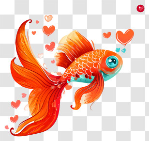 Valentine Fish Icon - Goldfish With Love Hearts Illustration Transparent PNG