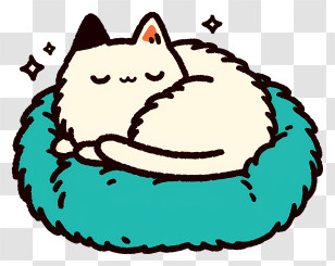 Anime Cat - Sleeping Cat On Teal Cushion Transparent PNG