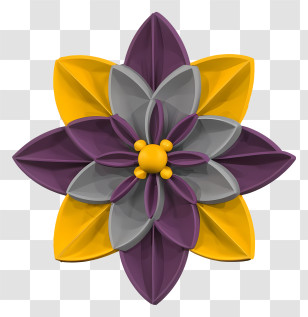 3d Flower Rendering - Geometric Yellow And Purple Flower Transparent PNG