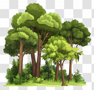 Dense Forest - Green Trees In A Forest Scene Transparent PNG