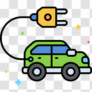 Sustainability - Green Electric Car With Charging Plug Icon Transparent PNG