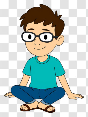 Cartoon Boy With Glasses - Boy Sitting In Blue Outfit Transparent PNG