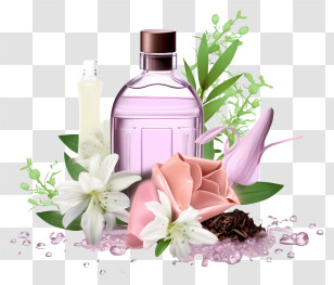Pink Perfume Bottle - Perfume Bottle With Flowers Transparent PNG