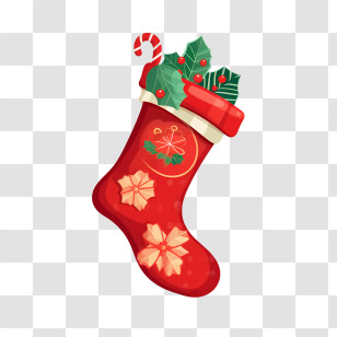 Christmas Stocking - Red Christmas Stocking With Holiday Decorations Transparent PNG