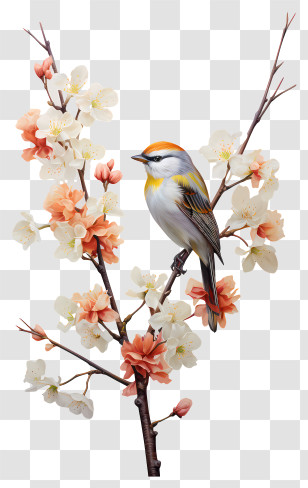 Bird - Bird Sitting On A Flowering Branch Transparent PNG