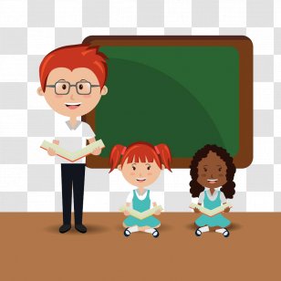 Student Teacher School Estudante Classroom - Class - Read A Book Before The Blackboard, Transparent PNG
