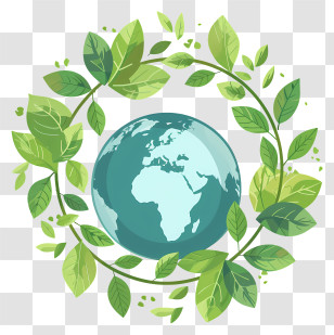Green Earth - Earth Surrounded By Green Leaves For Earth Day Concept Transparent PNG