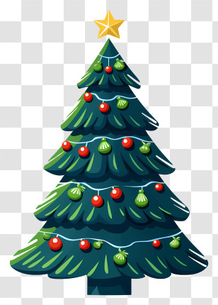 Christmas Tree Ornaments - Festive Decorated Christmas Tree With Star Topper Transparent PNG