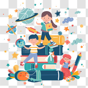 Education - Children Playing And Learning With Books Transparent PNG