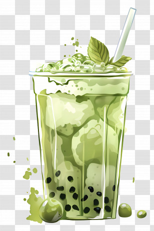 Matcha Bubble Tea - Illustration Of Green Matcha Bubble Tea Transparent PNG