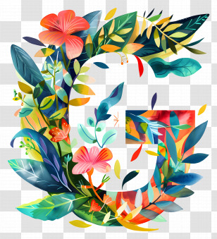 Letter G - Artistic G Letter With Floral Decoration Transparent PNG