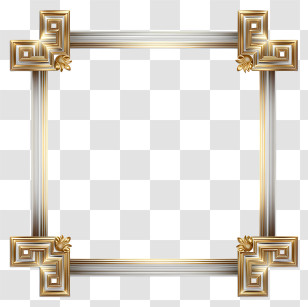 Art Deco Geometric Border - Ornate Golden Decorative Frame Transparent PNG