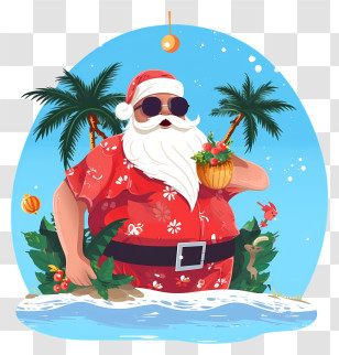 Minimalized Flat Vector Illustrate - Santa Claus With Tropical Holiday Drink Transparent PNG