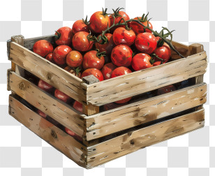 Cherry Tomato - Wooden Crate Filled With Fresh Red Tomatoes Transparent PNG