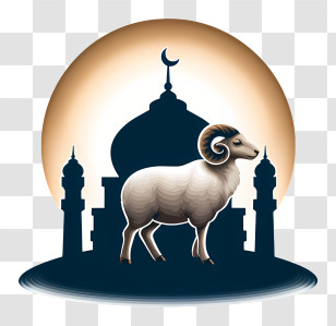 Eid Al Adha Design - Eid Symbol With Ram And Mosque Transparent PNG