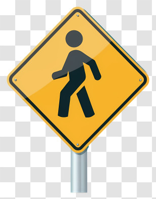 Cartoon - Yellow Pedestrian Warning Sign Transparent PNG