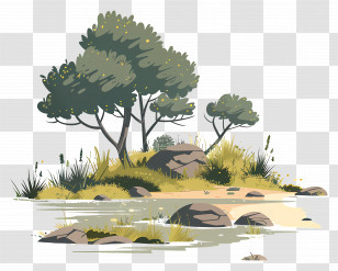 Garden Landscape - Beautiful Natural Landscape With Trees And Water Transparent PNG