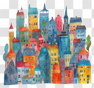 City - Illustration Of Colorful Houses Transparent PNG