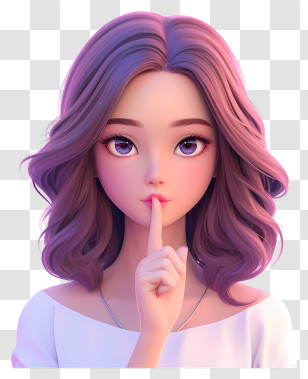 Girl With Finger On Lips - Anime Girl With Purple Hair Transparent PNG
