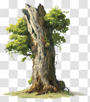 Tree Trunk - Fantasy Tree With Green Leaves Illustration Transparent PNG