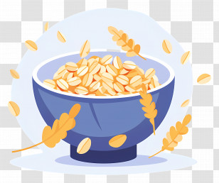 Oatmeal - Illustration Of A Bowl Of Oatmeal With Wheat Grains Transparent PNG
