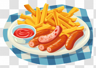 Salchipapa - Plate Of Sausages And Fries With Ketchup Transparent PNG