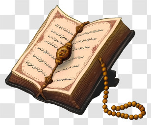 Hand Drawn Holy Book Of Koran And Pray Beads - Illustration Of An Open Quran With Tasbih Transparent PNG