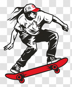 Skateboarding - Skateboarder With Red Skateboard Illustration Transparent PNG