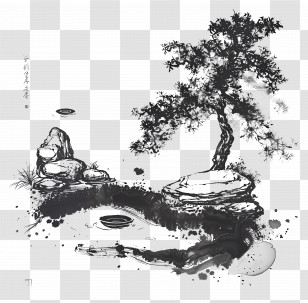 Zen Garden - Traditional Ink Painting Of Nature Transparent PNG